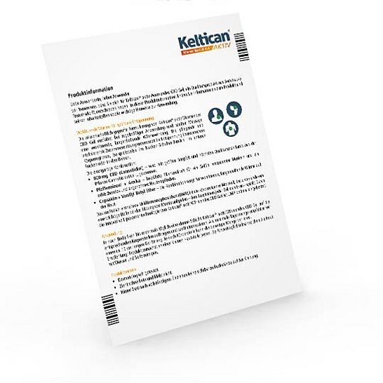 Packungsbeilage für Ketvican. Der Text ist teilweise orange hervorgehoben. Das Dokument ist schräg und leicht unscharf dargestellt und hat einen weißen Hintergrund.